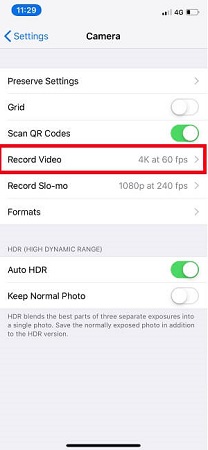 phone camera settings