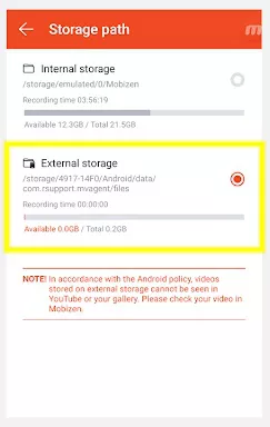 التخزين الخارجي mobizen