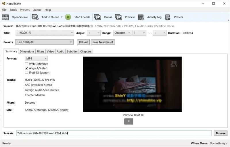تحويل ts الى mp4 باستخدام handbrake